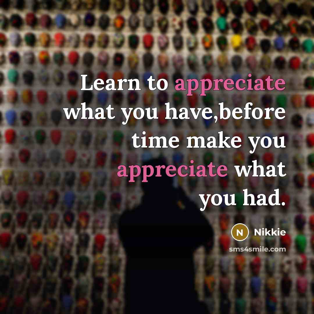 “Learn to appreciate what you have,before time make you appreciate what you had.” quote by Nikkie