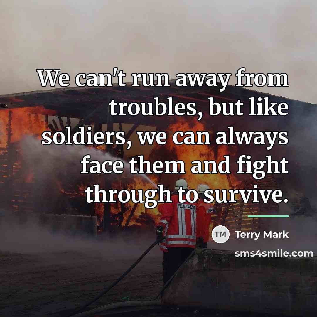 “We can't run away from troubles, but like soldiers, we…” quote by Terry Mark