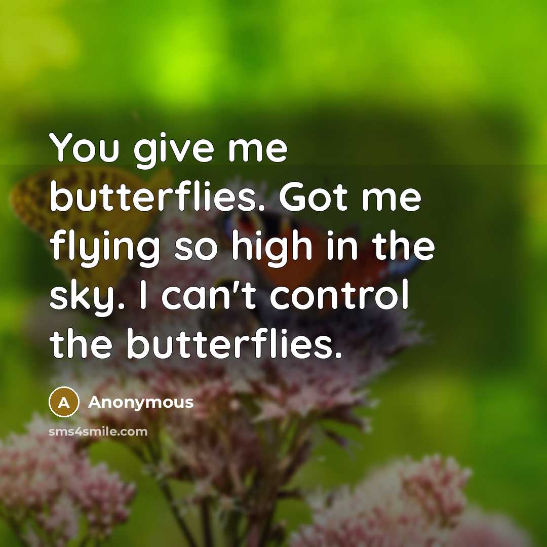 “You give me butterflies. Got me flying so high in the sky. I can't control the butterflies.” quote by Anonymous