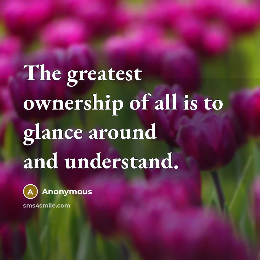 “The greatest ownership of all is to glance around and…” quote by Anonymous