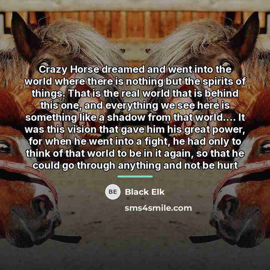 “Crazy Horse dreamed and went into the world where there…” quote by Black Elk