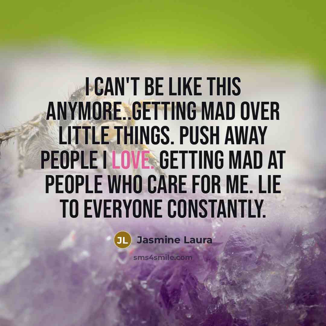 “I can't be like this anymore..Getting mad over little things.…” quote by Jasmine Laura