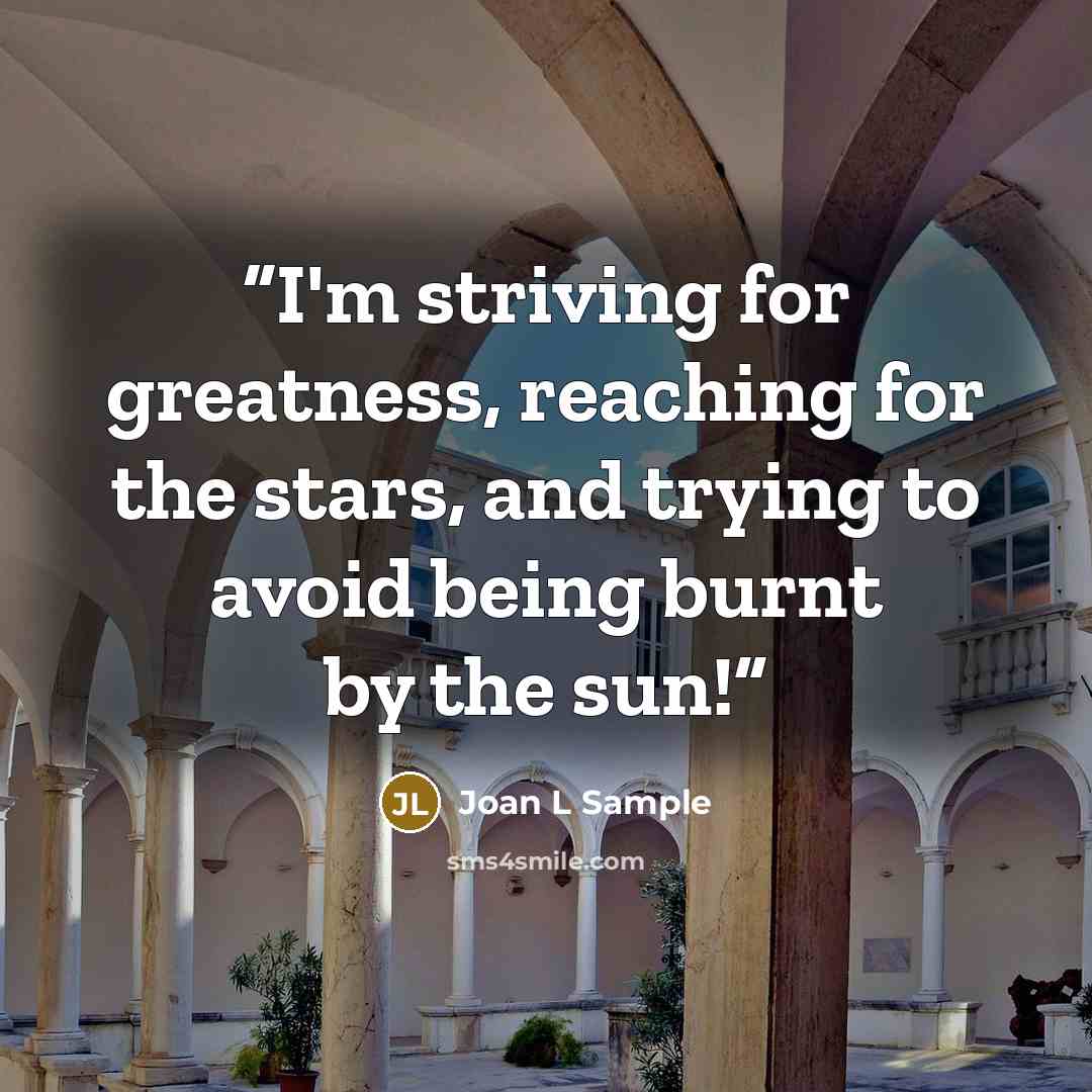 “I'm striving for greatness, reaching for the stars, and trying to avoid being burnt by the sun!” quote by Joan L Sample