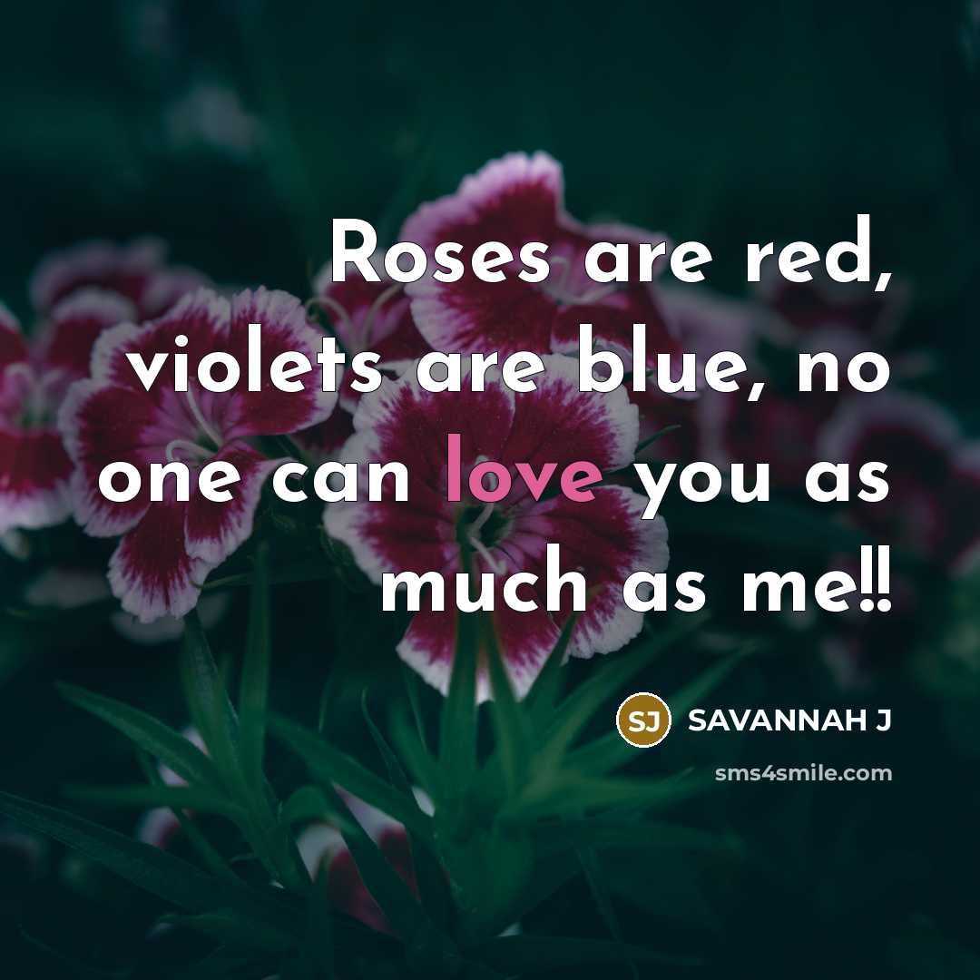 “Roses are red, violets are blue, no one can love…” quote by Savannah J