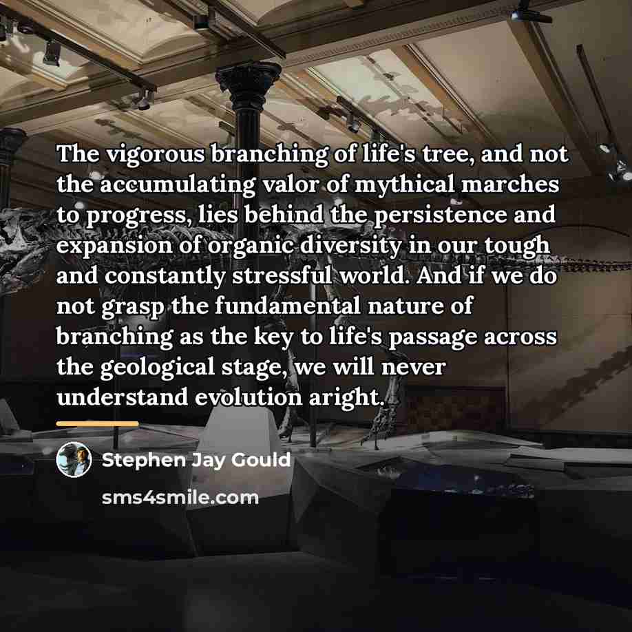 “The vigorous branching of life's tree, and not the accumulating…” quote by Stephen Jay Gould