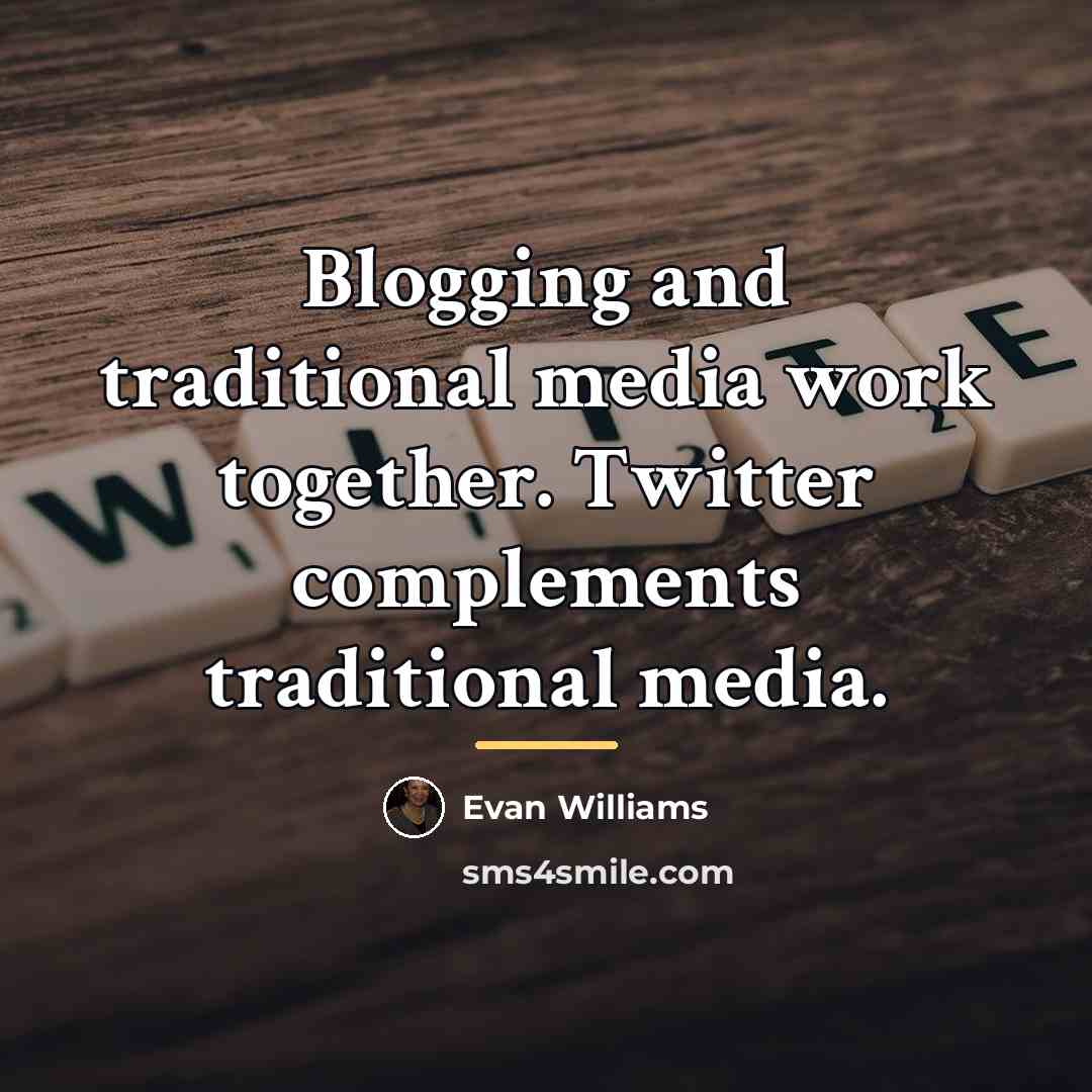 “Blogging and traditional media work together. Twitter complements traditional media.…” quote by Evan Williams