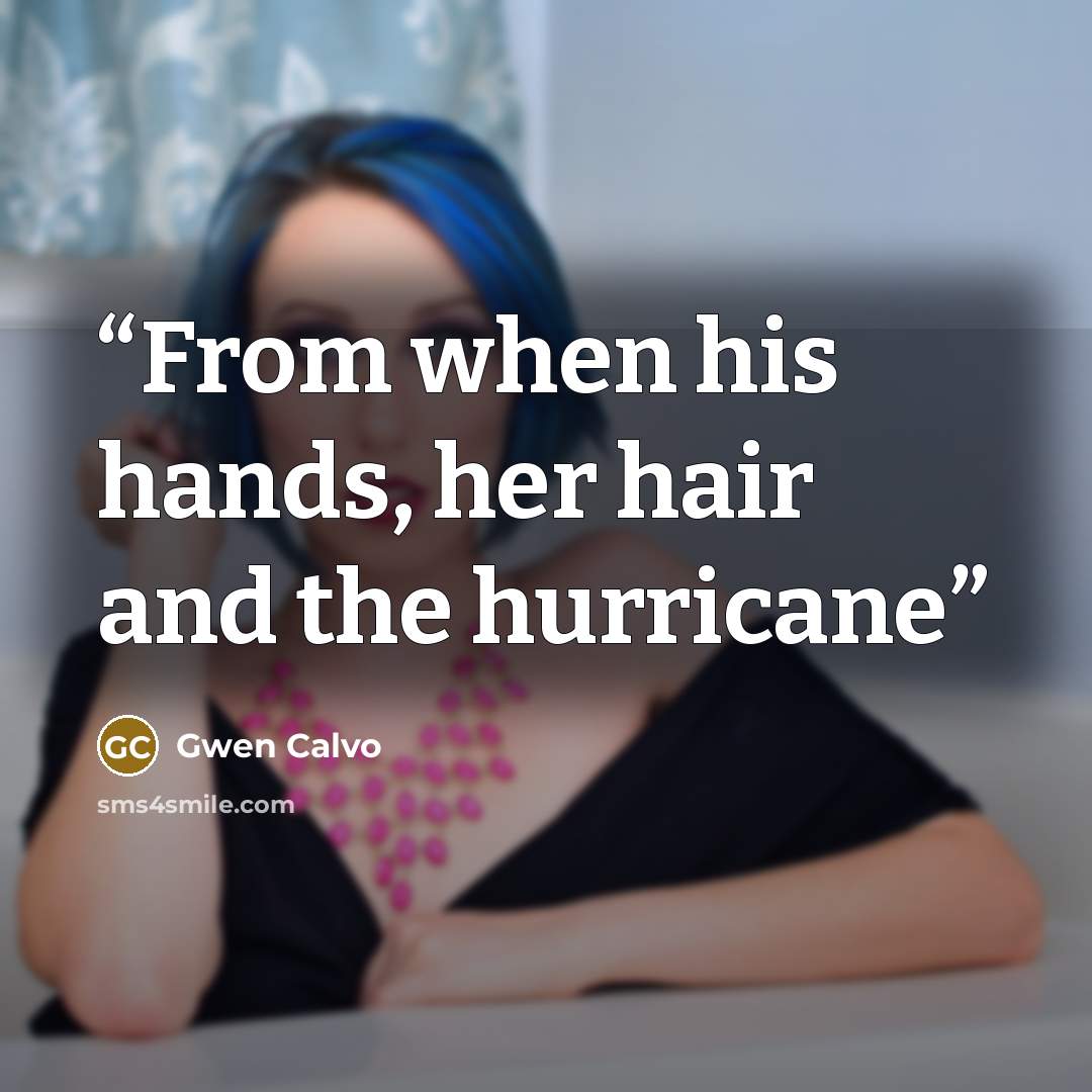 “From when his hands, her hair and the hurricane” quote by Gwen Calvo
