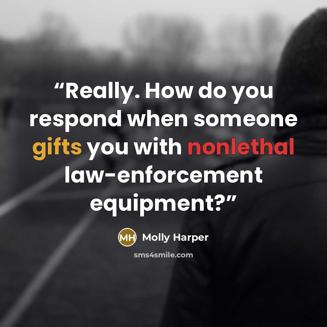 “Really. How do you respond when someone gifts you with nonlethal law-enforcement equipment?” quote by Molly Harper