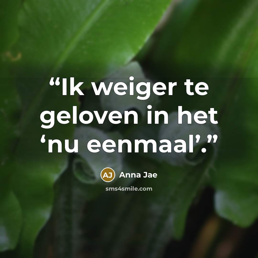 “Ik weiger te geloven in het ‘nu eenmaal’.” quote by Anna Jae