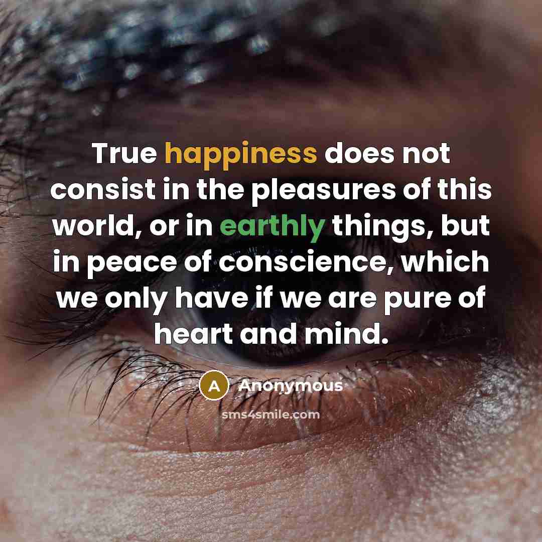 “True happiness does not consist in the pleasures of this…” quote by Anonymous