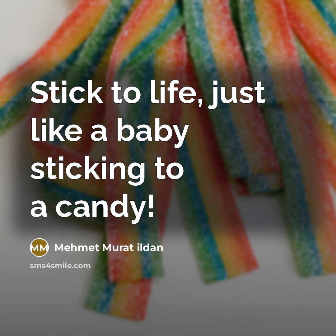 “Stick to life, just like a baby sticking to a…” quote by Mehmet Murat Ildan