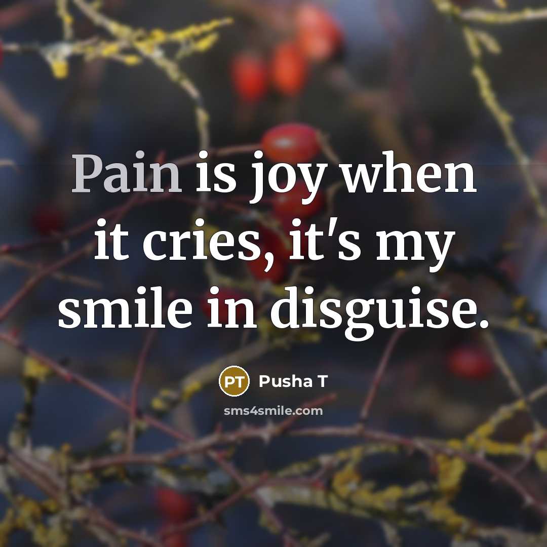 “Pain is joy when it cries, it's my smile in…” quote by Pusha T