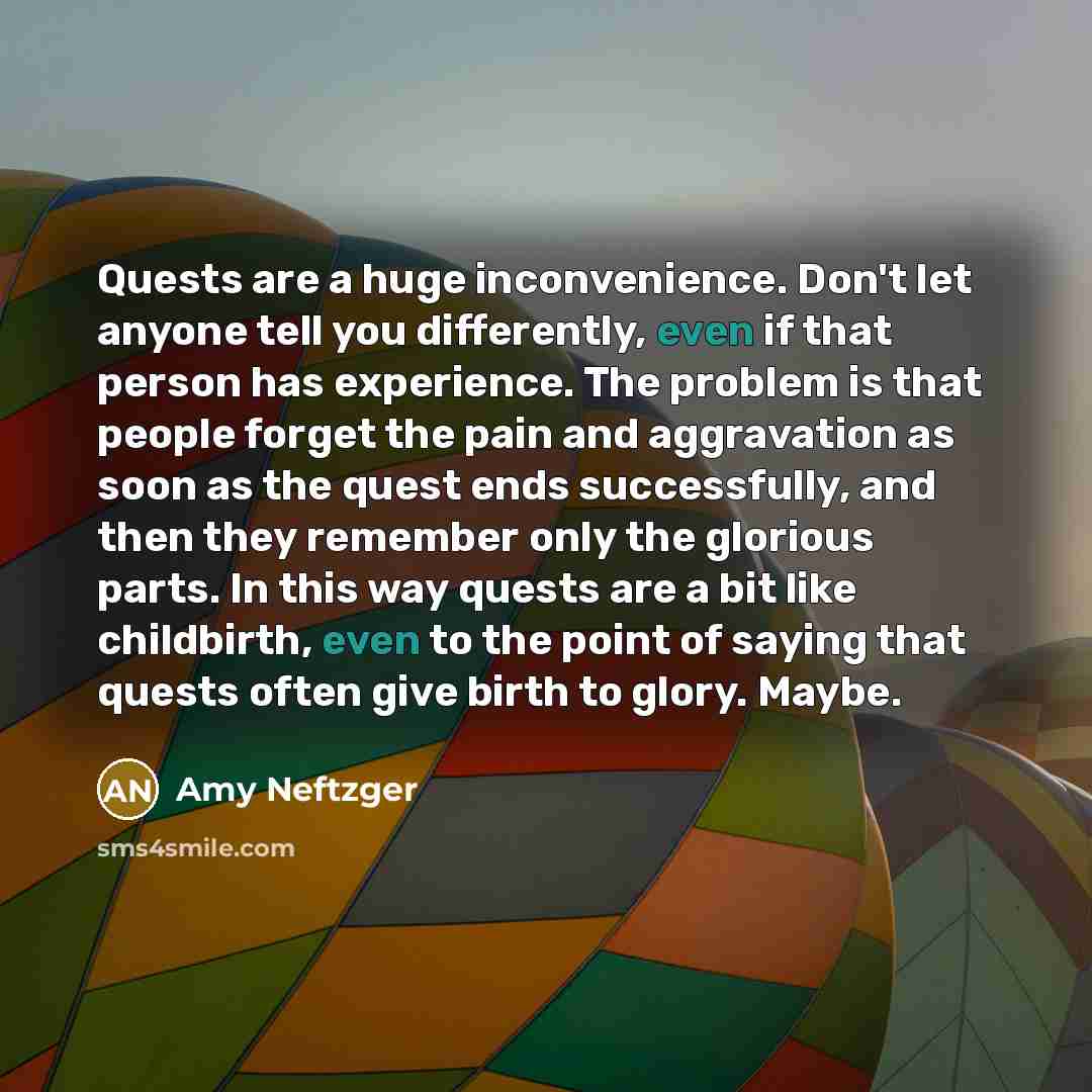 “Quests are a huge inconvenience. Don't let anyone tell you…” quote by Amy Neftzger