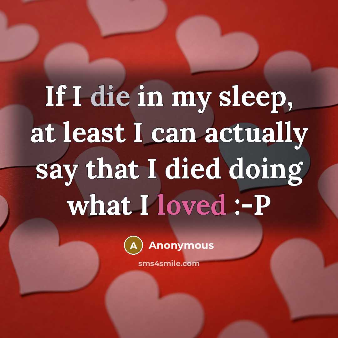 “If I die in my sleep, at least I can actually say that I died doing what I loved :-P” quote by Anonymous