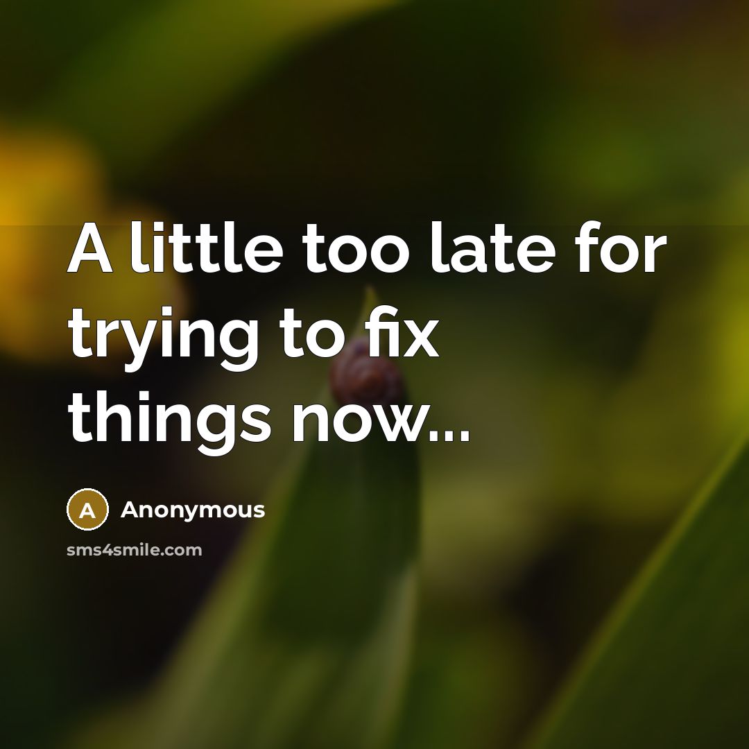 “A little too late for trying to fix things now...…” quote by Anonymous