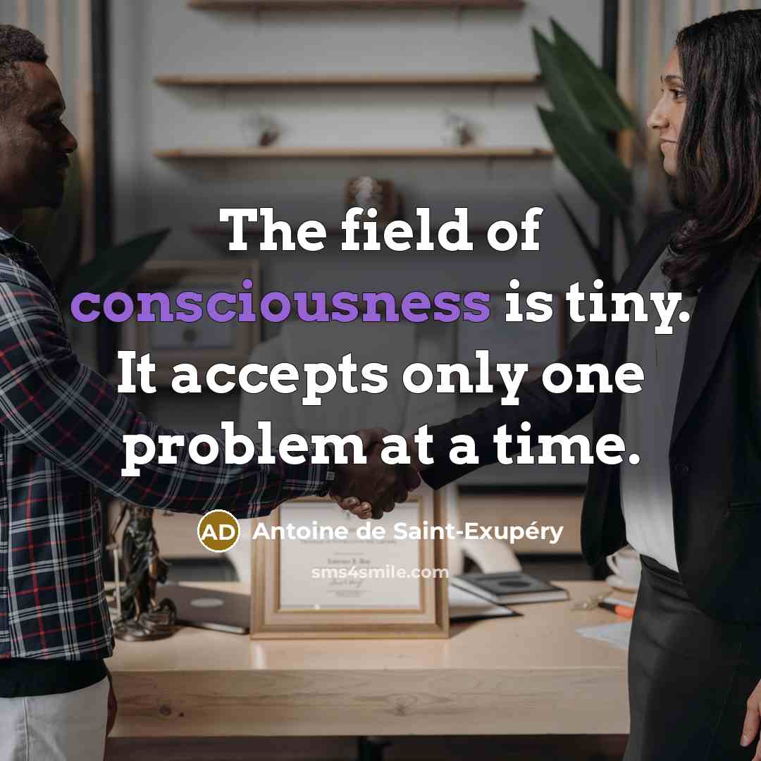 “The field of consciousness is tiny. It accepts only one…” quote by Antoine de Saint-Exupery