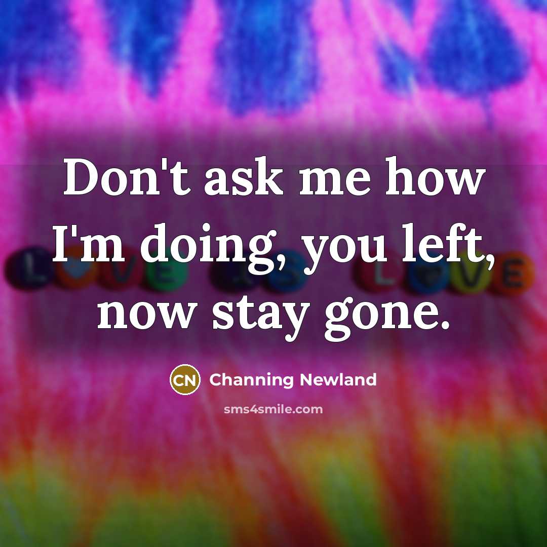 “Don't ask me how I'm doing, you left, now stay gone.” quote by Channing Newland