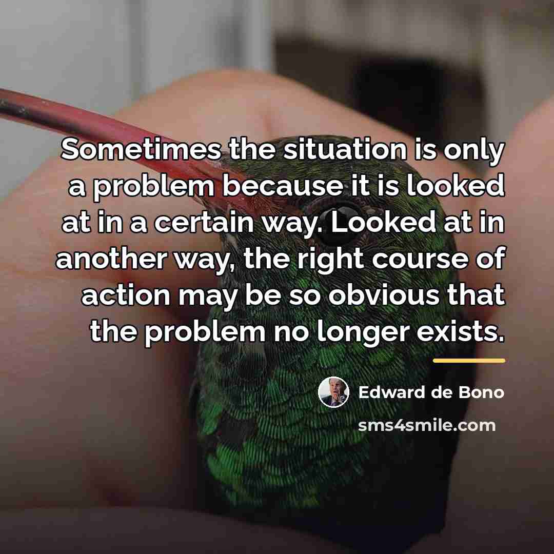 “Sometimes the situation is only a problem because it is…” quote by Edward de Bono