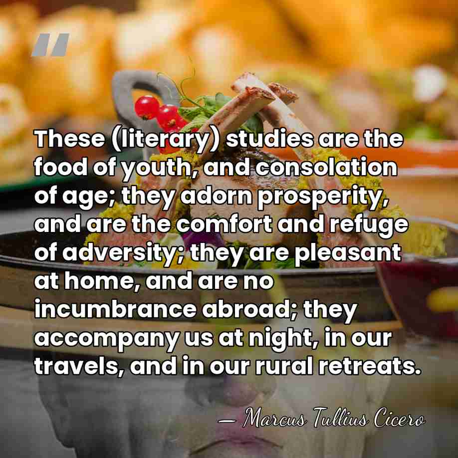 These (literary) studies are the food of youth, and consolation of age;&hellip; - Marcus Tullius Cicero