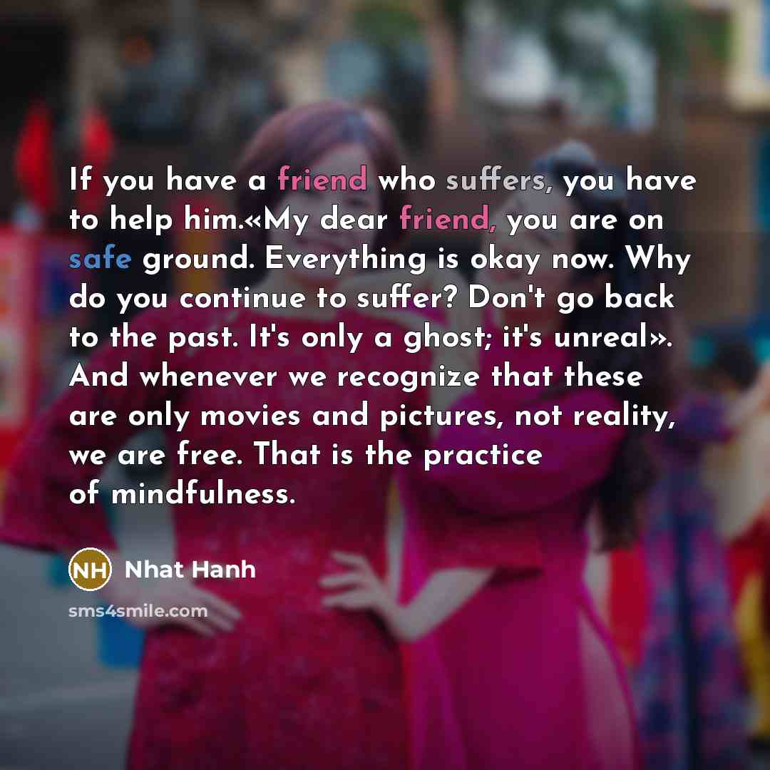 “If you have a friend who suffers, you have to…” quote by Nhat Hanh