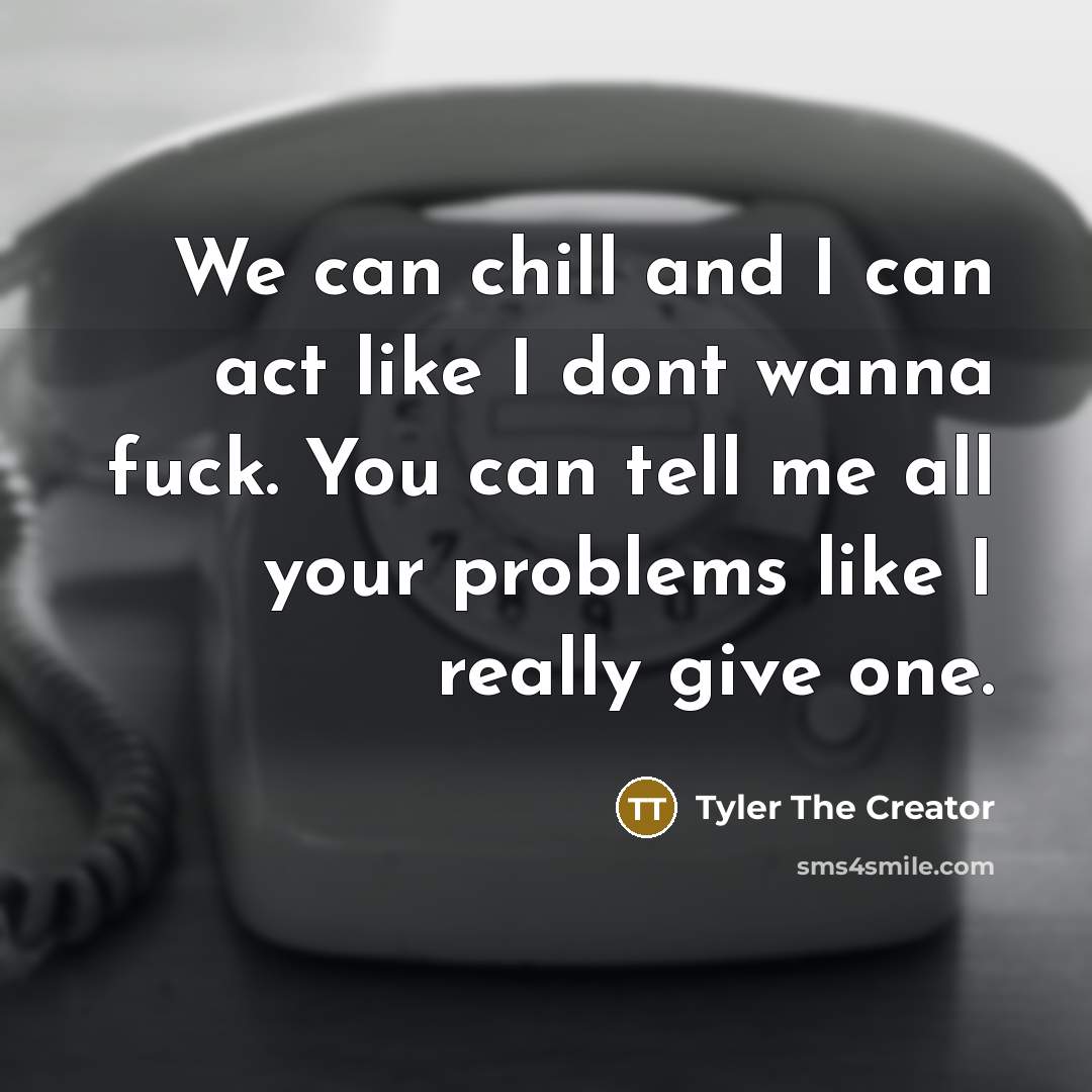 “We can chill and I can act like I dont wanna fuck. You can tell me all your problems like I really give one.” quote by Tyler The Creator