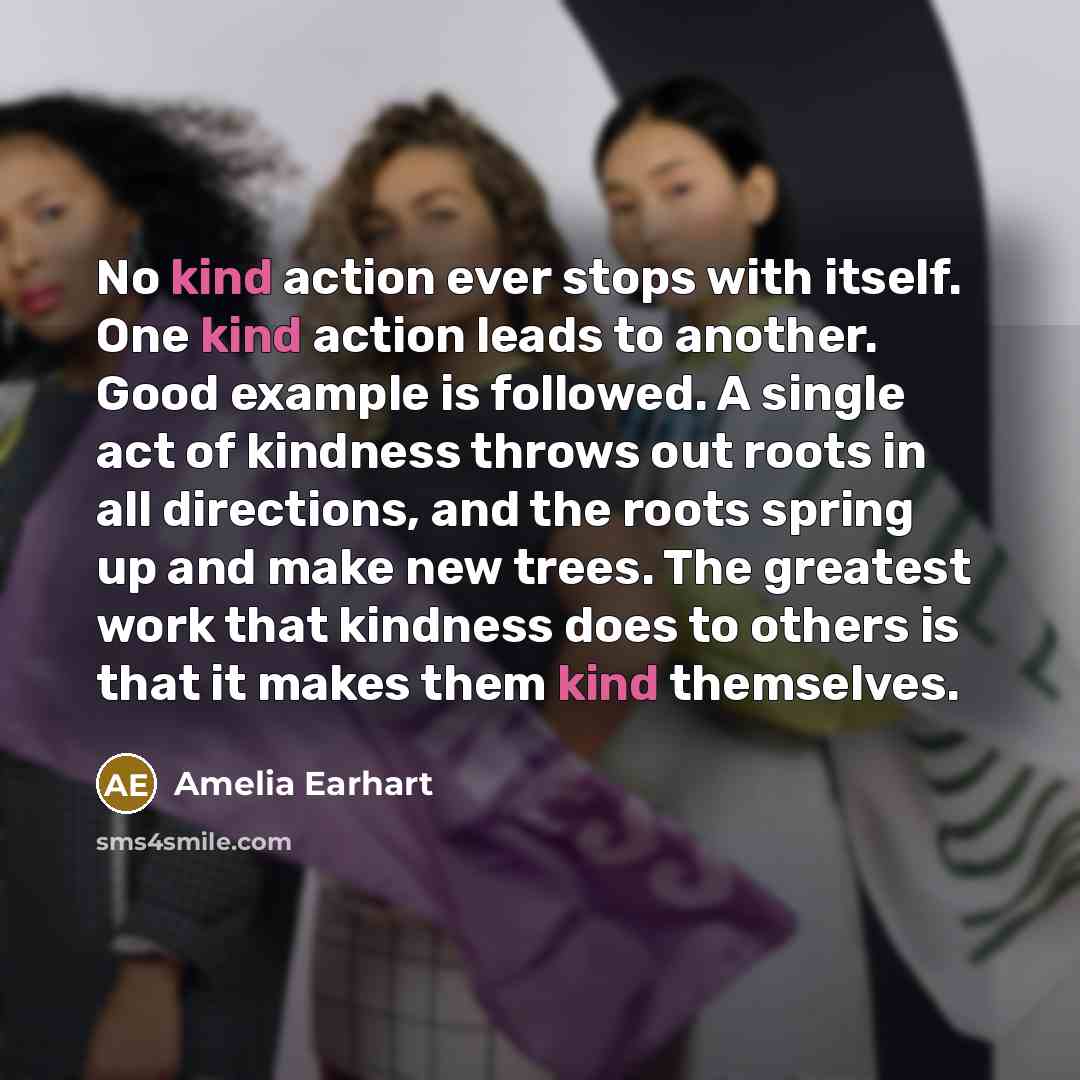 “No kind action ever stops with itself. One kind action…” quote by Amelia Earhart