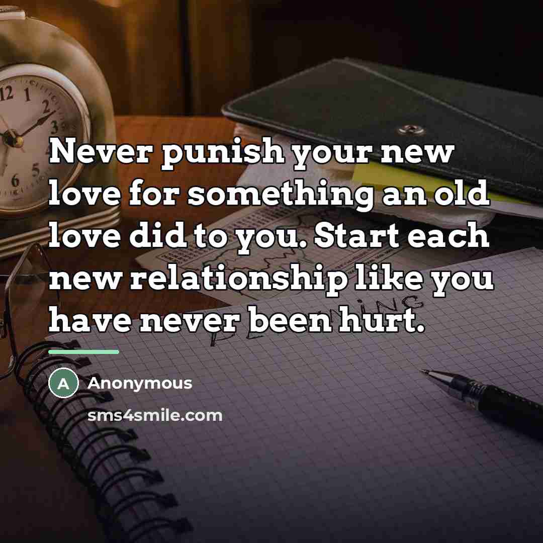“Never punish your new love for something an old love…” quote by Anonymous