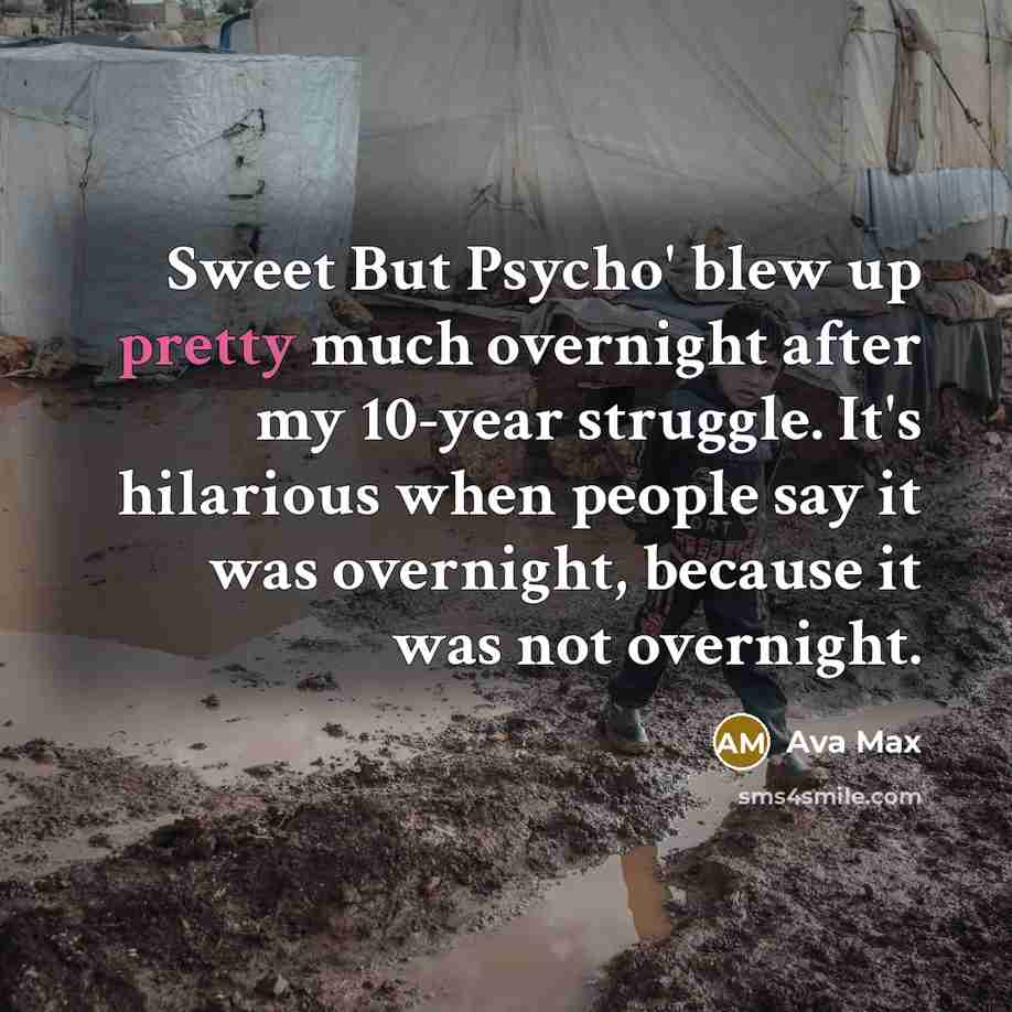 “Sweet But Psycho' blew up pretty much overnight after my 10-year struggle. It's hilarious when people say it was overnight, because it was not overnight.” quote by Ava Max