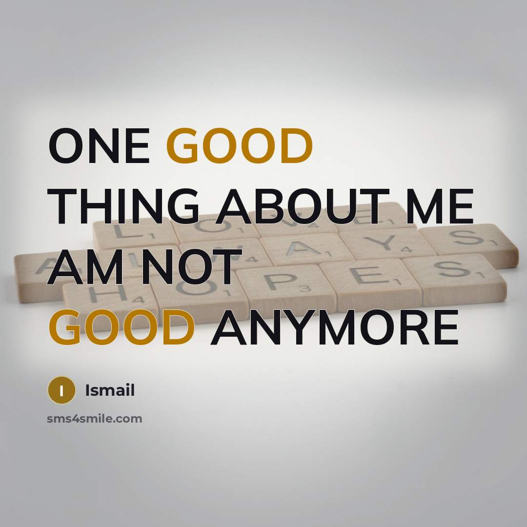 “ONE GOOD THING ABOUT ME AM NOT GOOD ANYMORE…” quote by Ismail