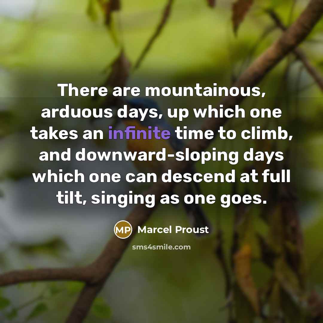 “There are mountainous, arduous days, up which one takes an…” quote by Marcel Proust