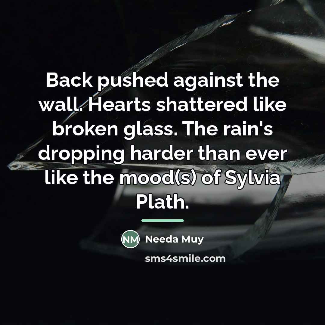 “Back pushed against the wall. Hearts shattered like broken glass.…” quote by Needa Muy