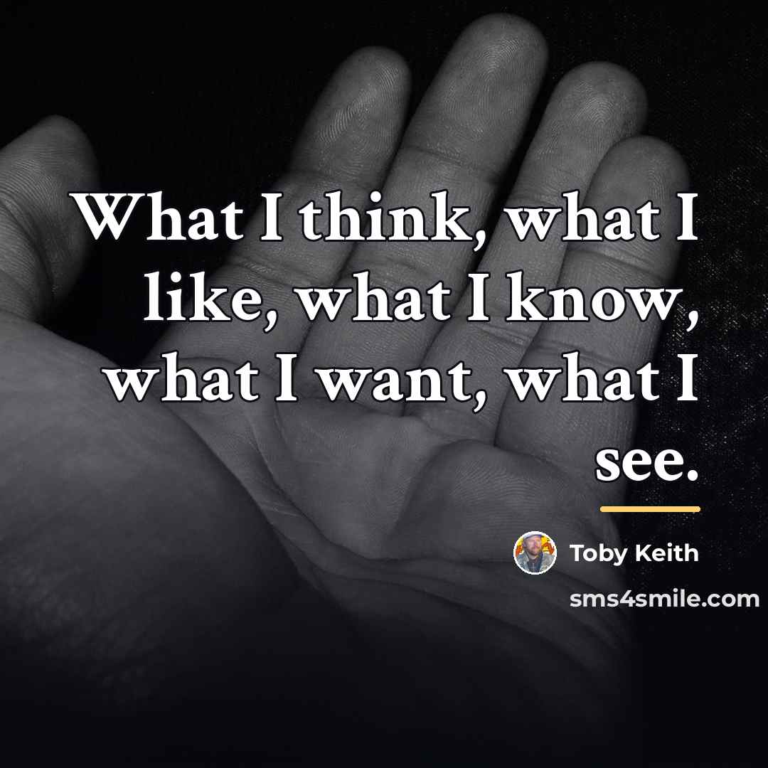 “What I think, what I like, what I know, what…” quote by Toby Keith