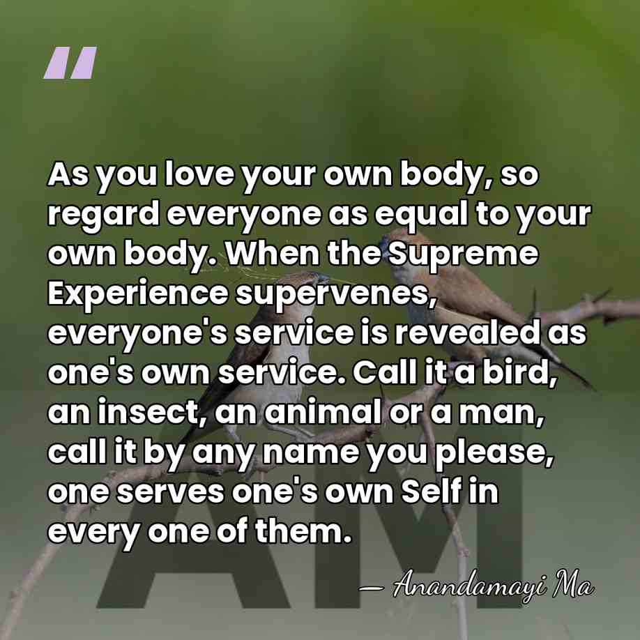 As you love your own body, so regard everyone as equal to&hellip; - Anandamayi Ma