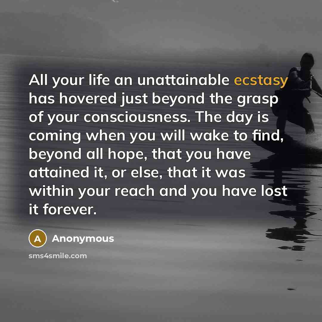 “All your life an unattainable ecstasy has hovered just beyond…” quote by Anonymous