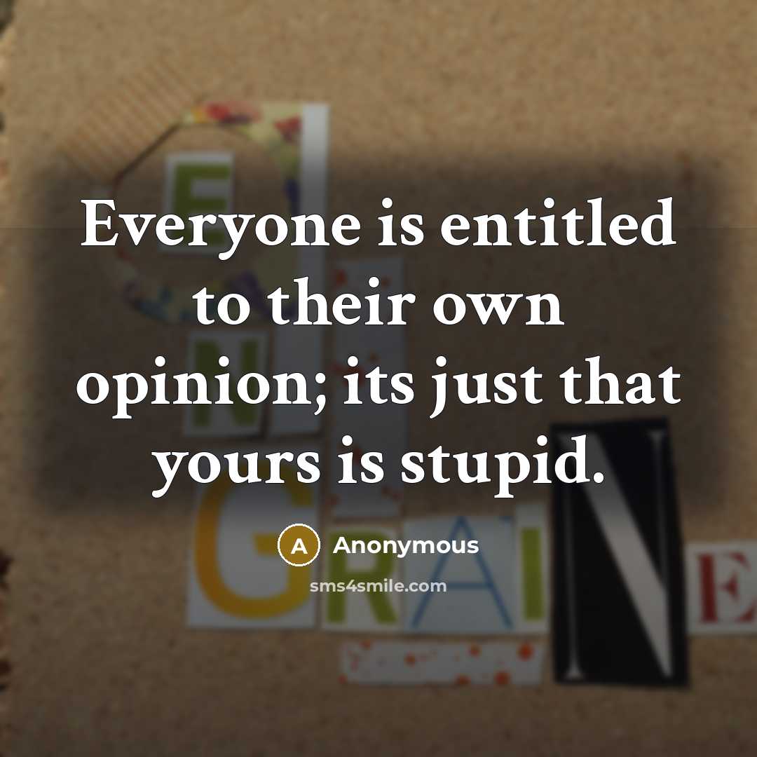“Everyone is entitled to their own opinion; its just that yours is stupid.” quote by Anonymous