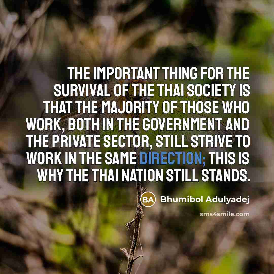 “The important thing for the survival of the Thai society…” quote by Bhumibol Adulyadej