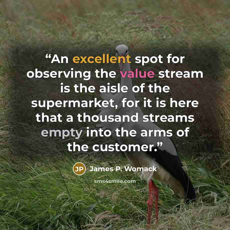 “An excellent spot for observing the value stream is the aisle of the supermarket, for it is here that a thousand streams empty into the arms of the customer.” quote by James P. Womack