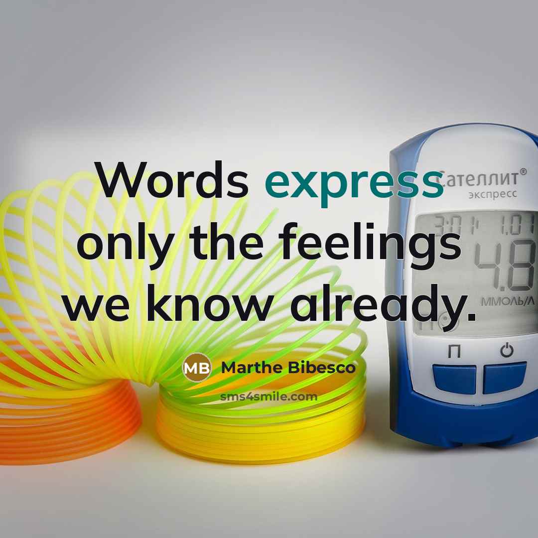 “Words express only the feelings we know already.…” quote by Marthe Bibesco