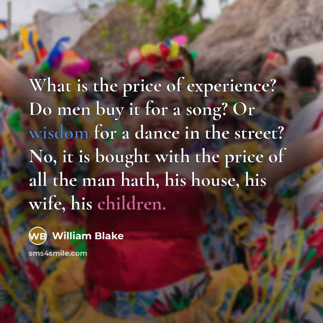 “What is the price of experience? Do men buy it…” quote by William Blake