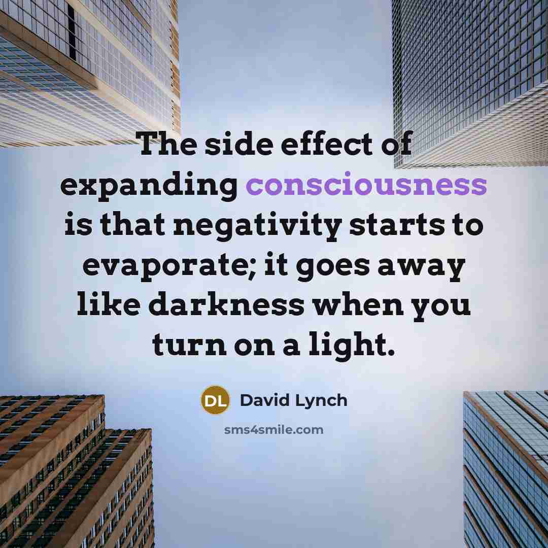 “The side effect of expanding consciousness is that negativity starts…” quote by David Lynch