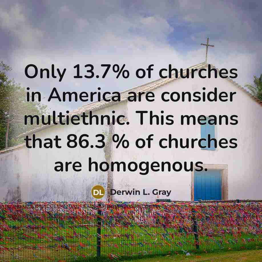“Only 13.7% of churches in America are consider multiethnic. This…” quote by Derwin L. Gray