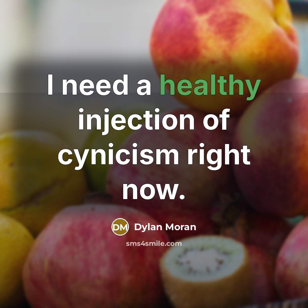 “I need a healthy injection of cynicism right now.…” quote by Dylan Moran