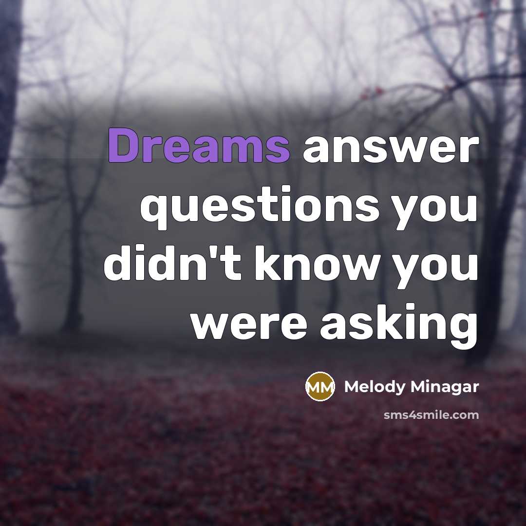 “Dreams answer questions you didn't know you were asking…” quote by Melody Minagar