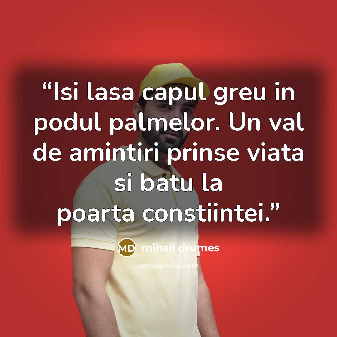 “Isi lasa capul greu in podul palmelor. Un val de amintiri prinse viata si batu la poarta constiintei.” quote by Mihail Drumeş