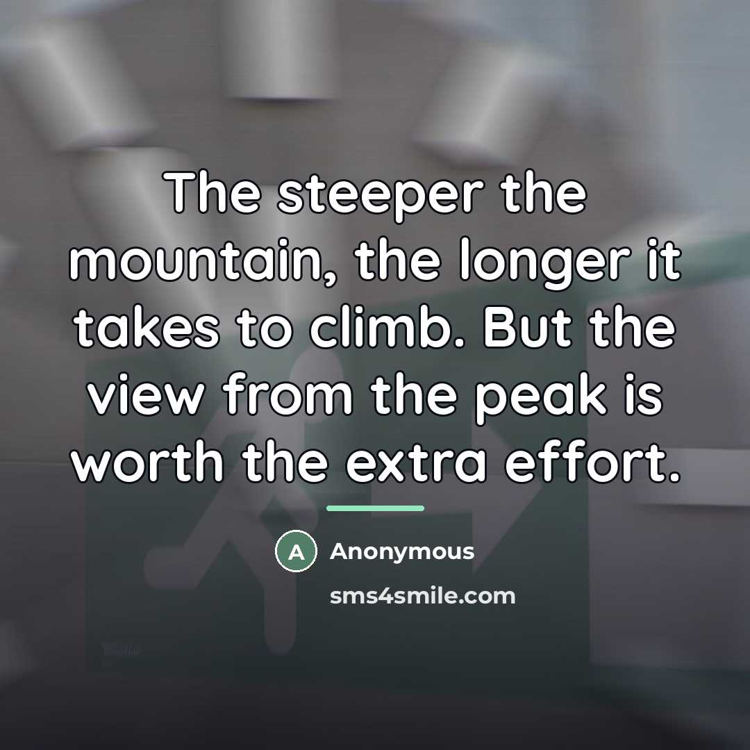 “The steeper the mountain, the longer it takes to climb.…” quote by Anonymous