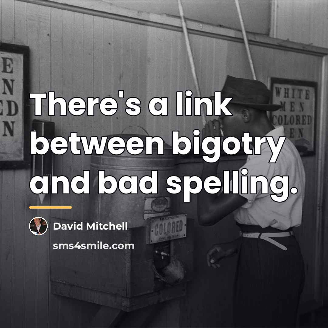“There's a link between bigotry and bad spelling.…” quote by David Mitchell