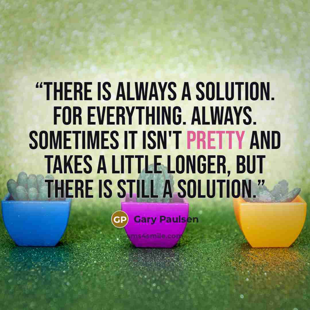 “There is always a solution. For everything. Always. Sometimes it isn't pretty and takes a little longer, but there is still a solution.” quote by Gary Paulsen