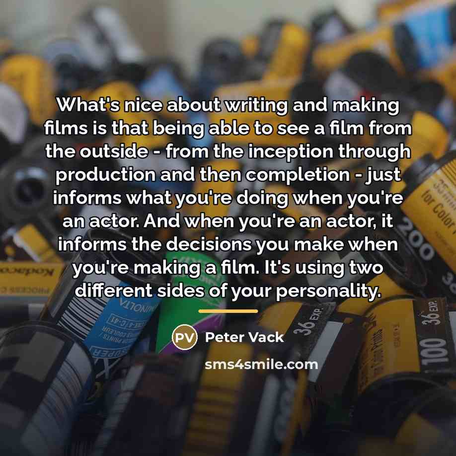 “What's nice about writing and making films is that being…” quote by Peter Vack