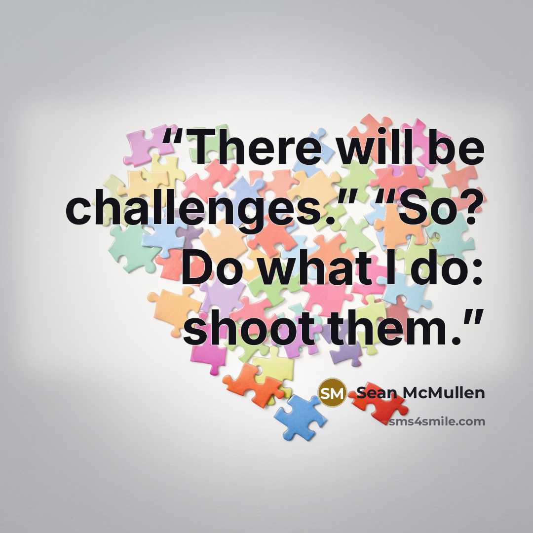 “There will be challenges.” “So? Do what I do: shoot them.” quote by Sean McMullen