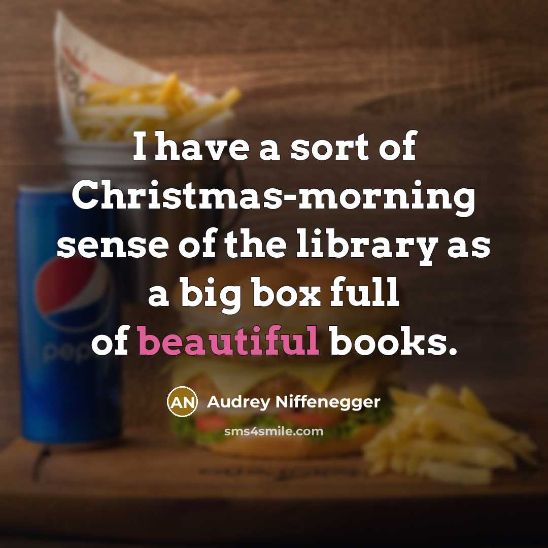 “I have a sort of Christmas-morning sense of the library…” quote by Audrey Niffenegger